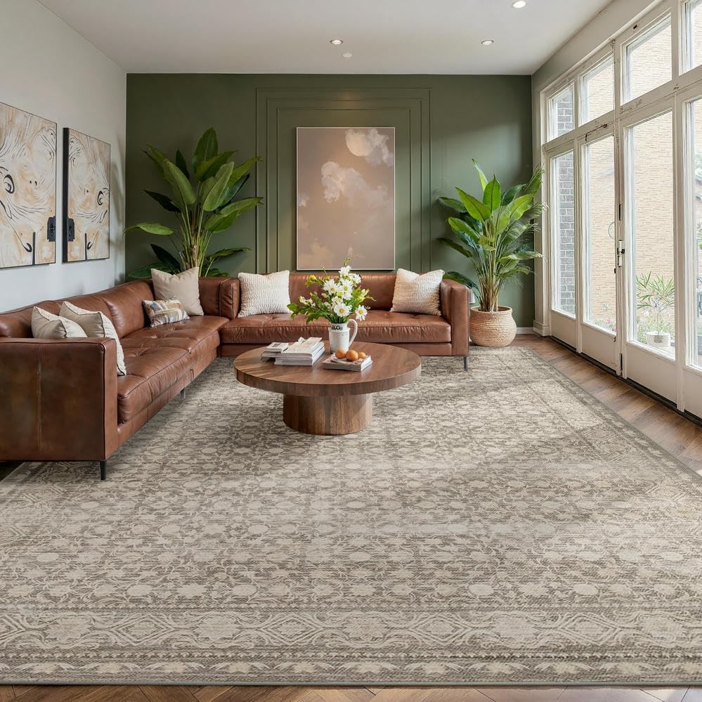Rugxara 9x12 Extra Large Area Rug,Neutral Vintage Boho Rug for Living Room - Image 4