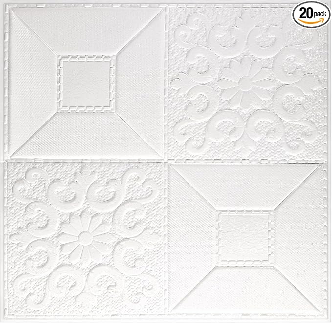 Nuanchu 20 Pcs 13.8 x 13.8 Inch Ceiling Tiles Peel and Stick, Mixed Style | Foam White 3D Wall Panels 26-105.5 Sq. ft Adhesive Glue up Waterproof Wallpaper for DIY Office Home by Nuanchu