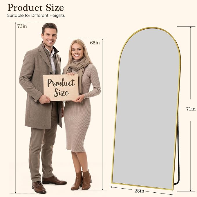 71"x28" Arched Full Length Mirror, Full Body Floor Mirror, Gold - Image 2