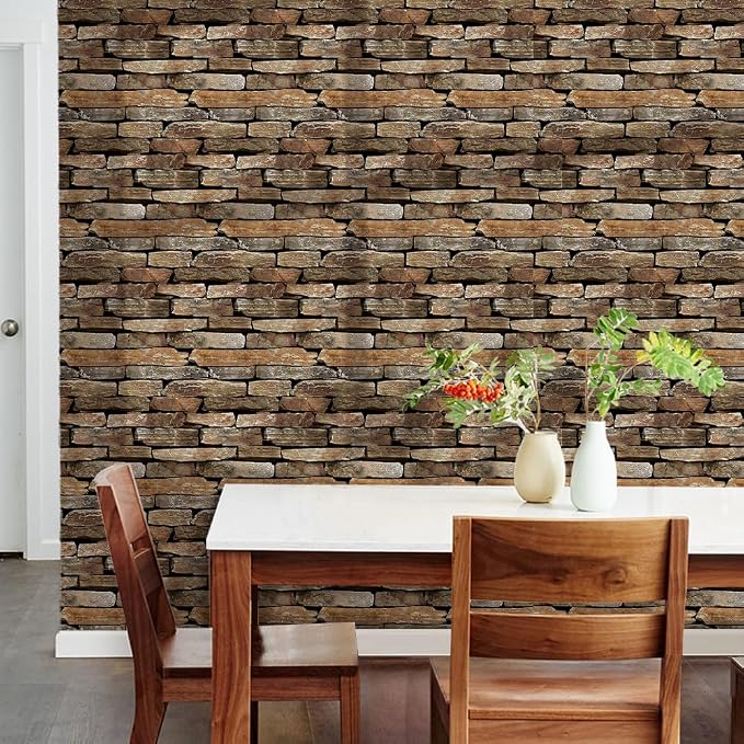 3D Peel and Stick Faux Stone Wall Panels 11.8" x 11.8" 10-Pack | Brown with Green, Stone-Look Textured Wall Sticker, Thin PVC Self Adhesive Wall Tiles for Interior Decor, Cover 9.7 sq ft - Image 8