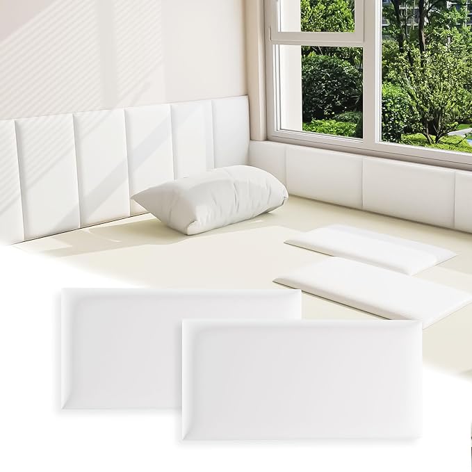 Anti Collision Wall Padding for Kids, Upholstered 3D Wall Panels | 6 Packs 7.8'' x 15.7'' Peel and Stick Headboard, Self Adhesive Wall Pads for Kids, Bedroom, Living Room, White by Umedol