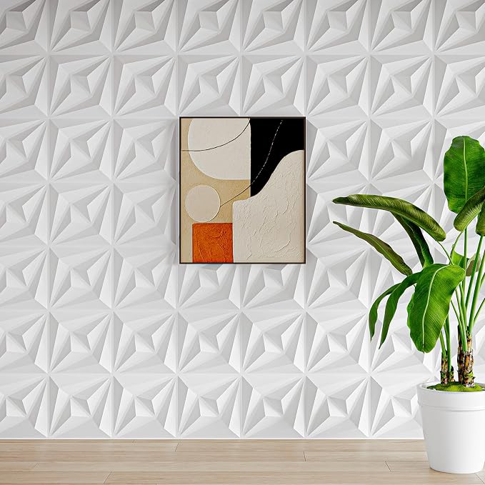 AMZDEPOT 50 Pack 3D Wall Panels, 12x12 Inch, White | Interior Wall Decor, 3 Layout Options, PVC Textured Wall Art Decor, for Living Room Bedroom TV Background Gaming Room - Image 8