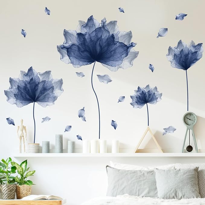 39.3'' x 32.6''Flower Petal Wall Decal Floral Wall Sticker (Navy) | Removable waterproof peel and stick wall art for nursery, baby room, classroom, living room, bedroom, office and bathroom - Image 2