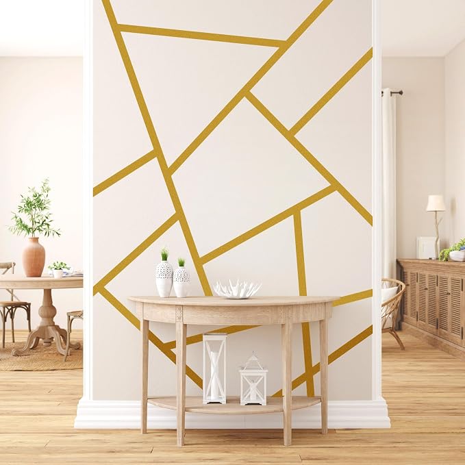 Striped Wall Decals Geometric Line Wall Sticker Golden Decal Peel and Stick | Modern striped wall decor, minimalist line art wallpaper, removable vinyl art mural, self adhesive, for living room bedroom - Image 5