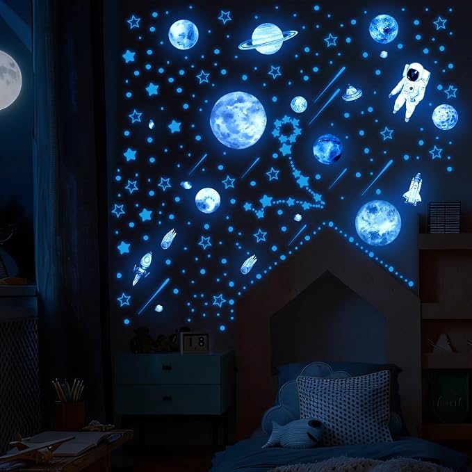 Vancoup 849 PCS Glow in The Dark Space Planet Wall Stickers | Luminous Astronaut Star Comet Peel and Stick PVC Decals for Kids Nursery Bedroom Home Decor - Image 3