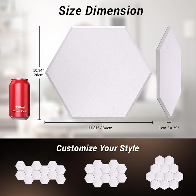 48 Pack High Density Hexagon Acoustic Panels, TONOR 12"x 10"x 0.4" Soundproof Wall Panels, Sound Absorbing Panels for Interior Wall Décor, Peel and Stick Modern for Studio, Office, Home, White - Image 5