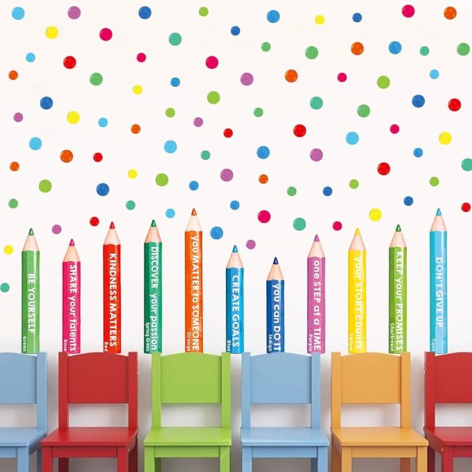 Inspirational Wall Decals, Multicolor Pencils Polka Dots Wall Stickers, Peel and Stick Motivational You Can Do It Wall Decor for Playroom Classroom Nursery Preschool Decoration - Image 4