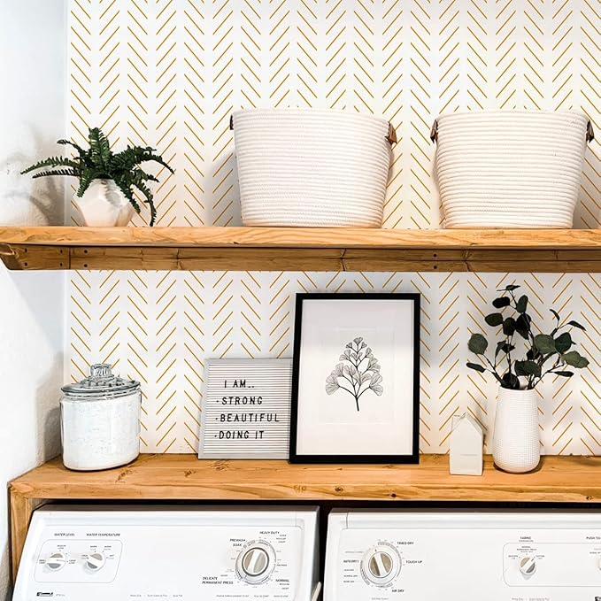 Erfoni Yellow White Peel and Stick Wallpaper Modern Herringbone Wallpaper | 17.7in x 196.8in Geometric Removable Contact Paper Bathroom Peel and Stick Self Adhesive Cabinets Wallpaper Waterproof - Image 4