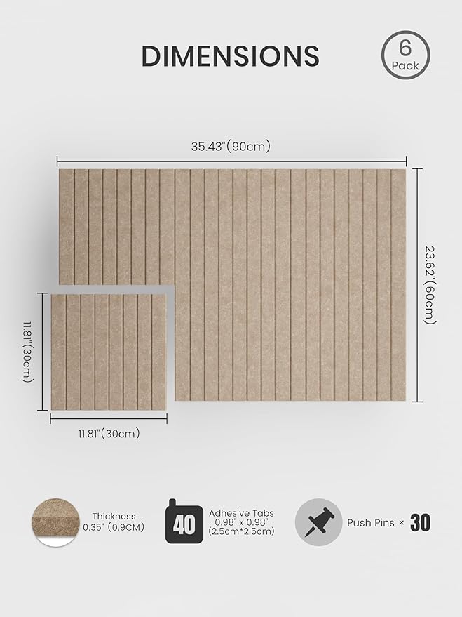 Bumusty 36"x 24" Large Felt Bulletin Board Tiles,Taupe | 6-Pack Cork Board Alternative, Wall Decor, 30 Pushpins, 30 Adhesive Tabs, Vision Board, Office, Classroom, Home, Dorm - Image 2