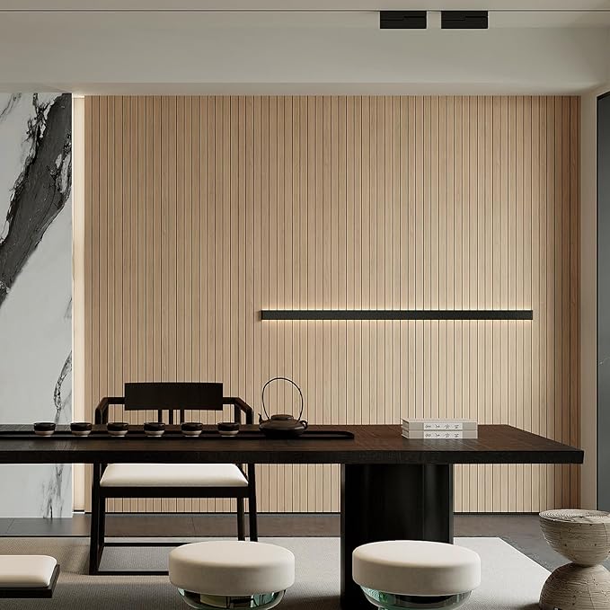 YU LI 3DH Peel and Stick PVC Slat Wall Panel 118"x15.75" Self-Adhesive Thick Faux Oak Wood Grain Wallpaper Panel 3D Soundproof Wall Panels for Walls & Ceilings - Image 3