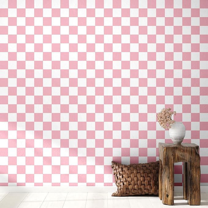 Drydiet Light Pink Checkered Peel and Stick Wallpaper 15.75'' x 118" | Plaid Funky Checkered Contact Paper, Waterproof Contact Wallpaper, Vintage Gingham Decor for Room Bathroom Cabinet, Trendy - Image 5