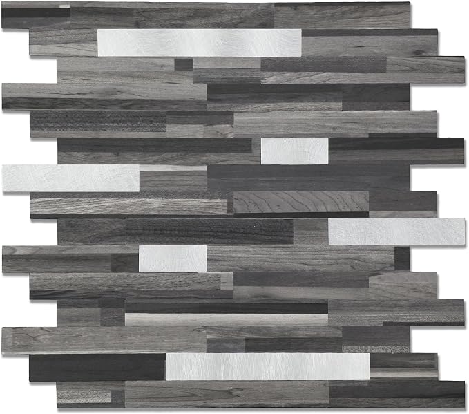 Yipscazo 10 Sheets Peel and Stick Stone Metal Tile Backsplash, Stick on Tiles for Backsplash Kitchen, Bathroom, Laundry Room, Camper, Fireplace (12'' X 12'', Black Wood Grain) by Yipscazo