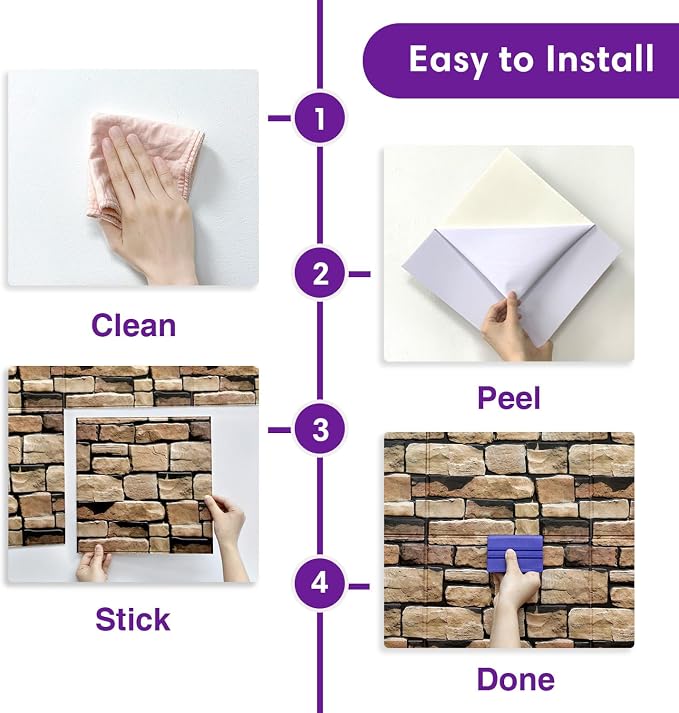 3D Faux Stone Wall Panels Peel and Stick, Designed for Quick DIY | Yellowish Brown, 10 Pcs 11.8" x 11.8", Stone-Look, Light PVC Fake Stone Covering Tiles for Wall Renovation, Cover 9.7 sq ft - Image 6
