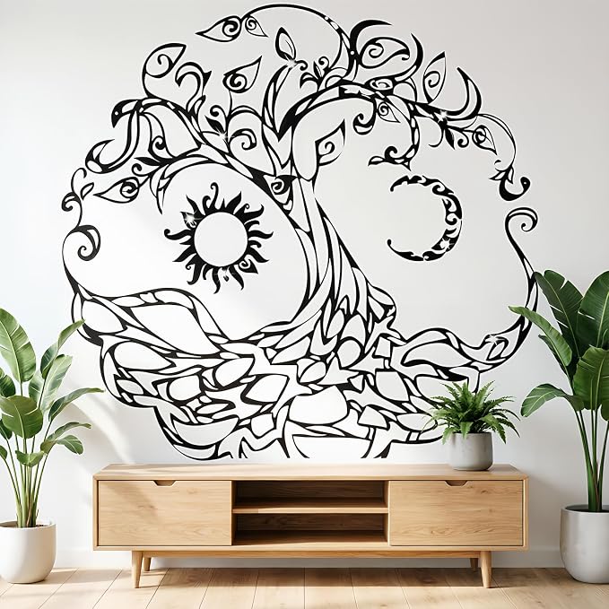 Life of Tree Wall Decals, Sun Moon Removable Decor for Bedroom Living Room | Peel and Stick Boho Spiritual Wall Sticker - Removable Vinyl Mandala Art Mural for Yoga Studio, Meditation Room - Image 4