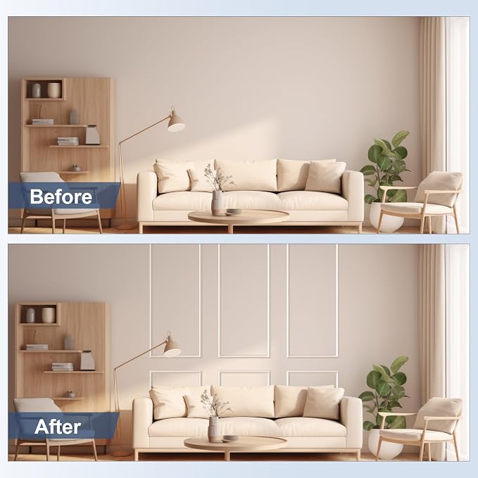 NeatiEase Peel and Stick Wall Molding Kit 6-Frame Premade, Ready-to-Assemble Wall Moulding Panel Frame, Self Adhesive Wainscoting Panels, Accent Molding Trim for Interior Walls Home Decor (Style 1) - Image 3