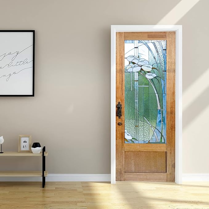 artfanke 3D Stained Glass Door Sticker Peel and Stick 30.3"x78.7"- Self-Adhesive Retro Wood Door Murals Wallpaper - Waterproof Wall Decal for Home Decor (2 Sheets/Set) - Image 2