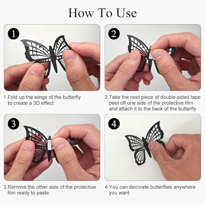 Butterfly Wall Decals - Black-72pcs 3D Butterflies Removable Mural Wall Stickers for Home Room Bedroom Decorations - Image 7