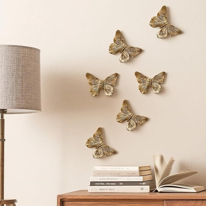 GUSFREUD 3D Butterfly Wall Decor Set – Resin Wall Decor for Living Room, Bedroom, Bathroom, Dining Room, Outdoor and Gallery Walls - Antique Copper - Set of 6 - Image 8