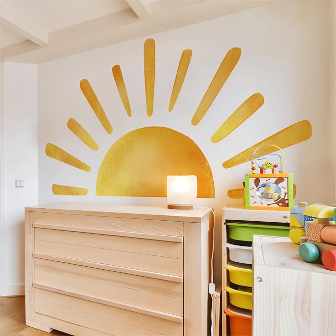 68.5" x 37.4" Large Sun Wall Stickers Yellow Sunshine Wall Decals | Sunrise DIY Removable Vinyl Peel and Stick for Baby Boys Girls Kids Room Nursery Bedroom Playroom Art Home Decor - Image 5