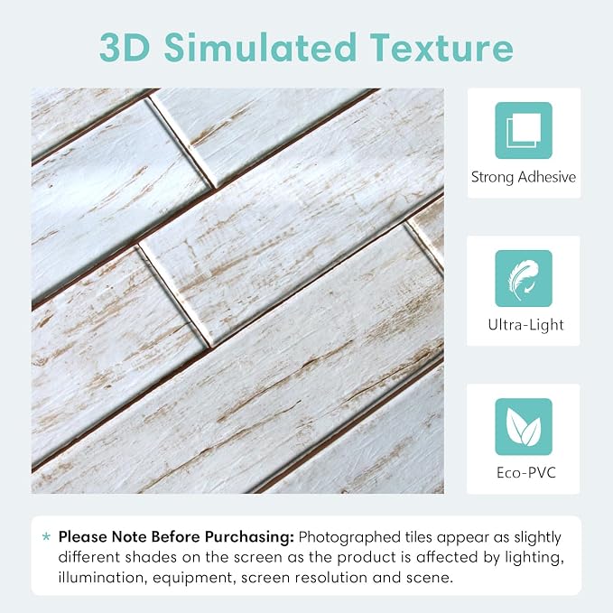 Commomy 3D Faux Wood Peel and Stick Wall Tiles 10 Pcs 11.8" x 11.8" | Ultralight Thin PVC Interior Wall Decor for Bedroom, Bathroom, Kitchen Backsplash,Living Room(9.7sq.ft) - Image 4