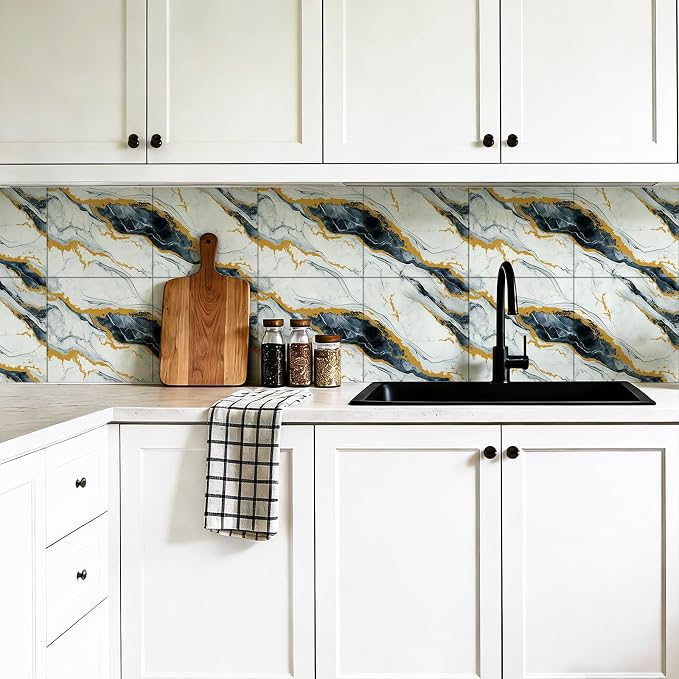 2.4mm Thick Marble Peel and Stick Wall Panels, Self-Adhesive Waterproof Wallpaper for Kitchen Backsplash, Bathroom Wall Decor, 30 Sheets - Image 2