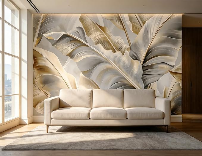 PYFFYP-Golden Banana Leaf Peel and Stick Wallpaper murals for Bedroom - Image 2