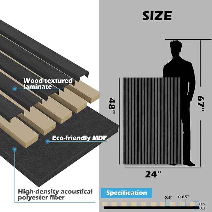 Art3d 3D Fluted Soundproof Wood Textured Slat Wall Panel, 4-Pack, Blackwood | 48 x 24 Inch, Noise Reduction, Durable, Sustainable, Moisture Resistant, Easy Mounting, Long Lasting, Home Decor, Office Use - Image 6