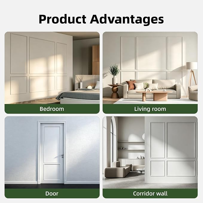 Peel and Stick Wall Molding Kit, Wainscoting Panels 24 PCS | 6 frame premade panels, self adhesive wall trim, paintable molding, accent wall decor for living room bedroom hallway - Image 7
