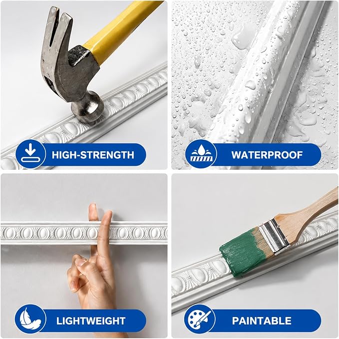 Peel and Stick Wall Molding Kit, Premade Accent Wainscoting Panels,24x60in | 3 Set,Pattern,Self Adhesive,Paintable,PVC,Pre-Cut - Image 9