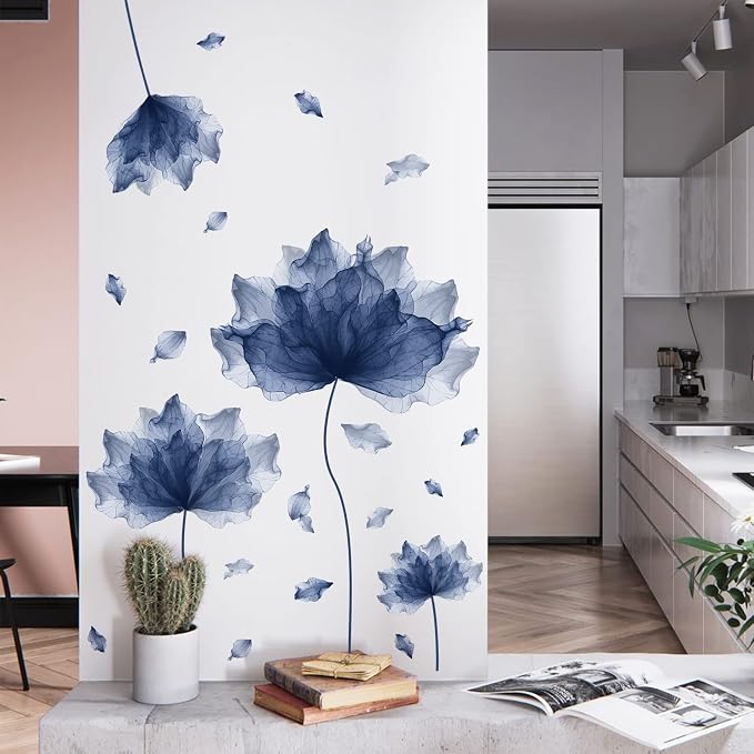 59.1'' x 49.6'' Flower Petal Wall Decal Floral Wall Sticker (Navy) | Removable waterproof peel and stick wall art for nursery, baby room, classroom, living room, bedroom, office and bathroom by RoyoLam