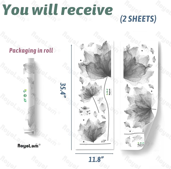 39.3'' x 32.6'' Flower Petal Wall Decal Floral Wall Sticker (Gray) | Removable waterproof peel and stick wall art for nursery, baby room, classroom, living room, bedroom, office and bathroom - Image 4