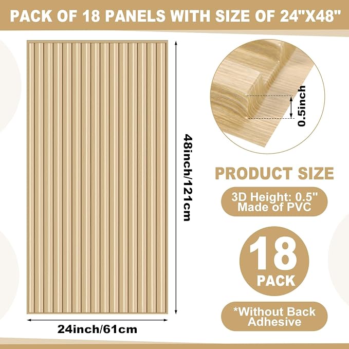 Nuanchu 18 Pack 4x2 FT 3D Slat Wall Panels Large PVC Fluted Panel Decorative Cuttable Glue up Drop Ceiling Tiles for Interior Wall Art Living Room Bedroom Bathroom TV Background Studio(Oak) - Image 2