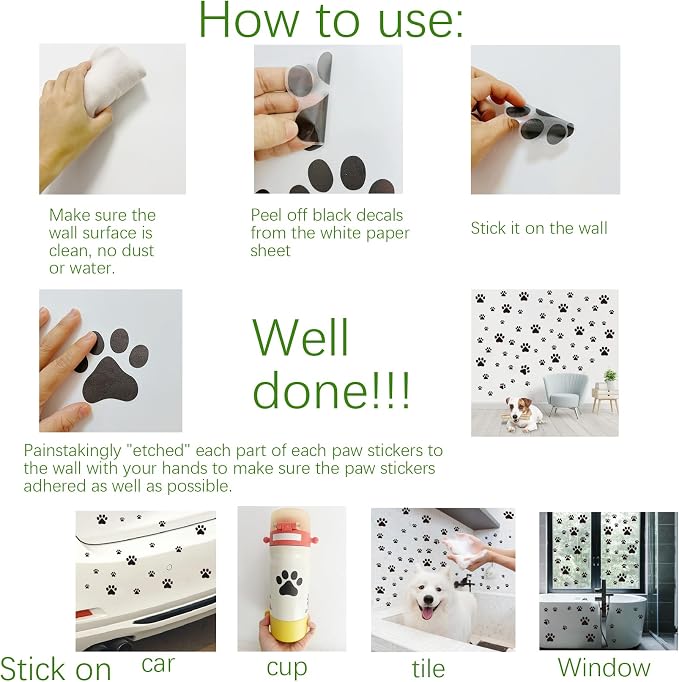 106 Pcs Black Paw Print Stickers Wall Decor, Dog Paw Stickers Removable Art Vinyl Door Decal Wallpaper for Family Bedroom Living Room Home Decorations Animal Tracks Decor - Image 5
