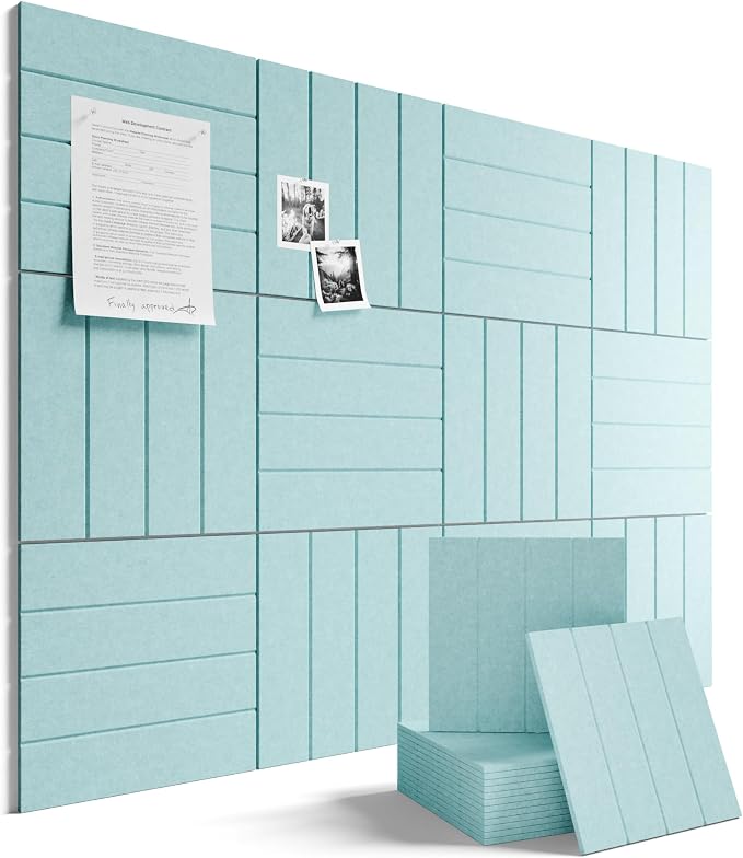 Fluxynara 48" x 36" Large Felt Bulletin Board, Aqua Blue | 12 Pack Cork Board Alternative with 60 Safe Adhesive Tabs, Felt Pin Boards for Wall Decor, Home, Office, Classroom, Dorm by FLUXYNARA