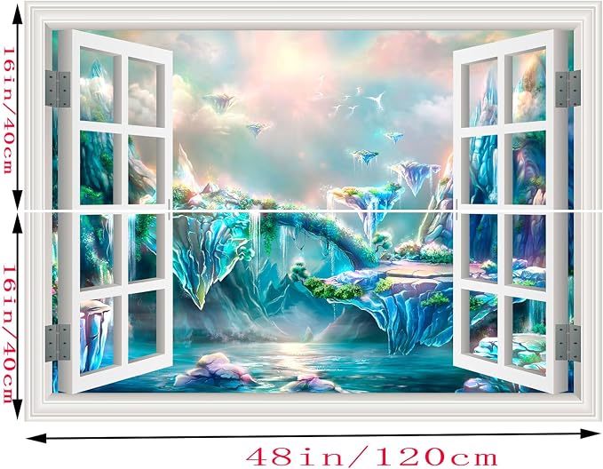 ‌Lmyhome Fake Window Wall Mural Fantastic Fairy Tale Waterfall (48"x32") | Peel and Stick Faux Window Wall Sticker Decal Poster for Bedroom Home Decor - Image 7