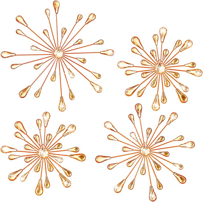 Hicarer 4 Pcs Starburst Wall Decor, Metal Wall Art, Orange - Image 2