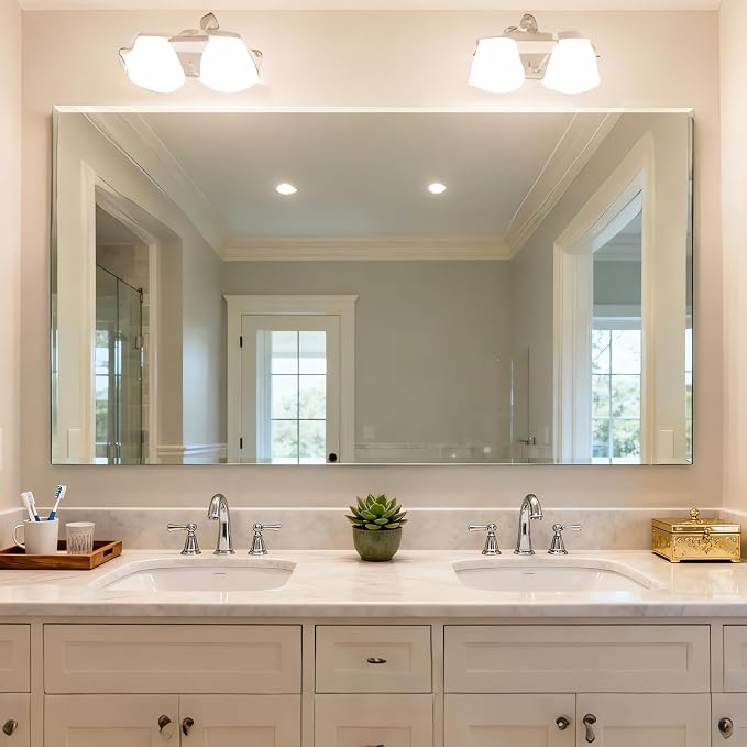 Frameless Wall Mirror 55” x 30“ Bathroom Mirror for Over Sink Beveled Edge - Image 8