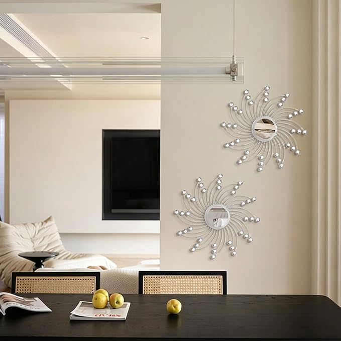 2 Pack Metal Mirrors for Wall Boho Sunburst Wall Mirror Home Decor Modern Decorative Wall Art for Bedroom Living Room Entryway - Image 7
