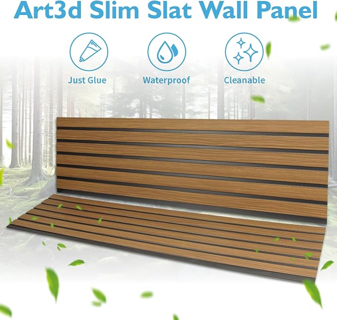 Art3d Six-Grid Design Slim Slat Wall Panel, 104 x 12 Inch, 4-Pack, Rosewood | Lightweight, Wainscoting, Waterproof, Easy to Clean, Sturdy, Glue on, Elegant Style, for Bedroom, Office, Home Improvement - Image 5