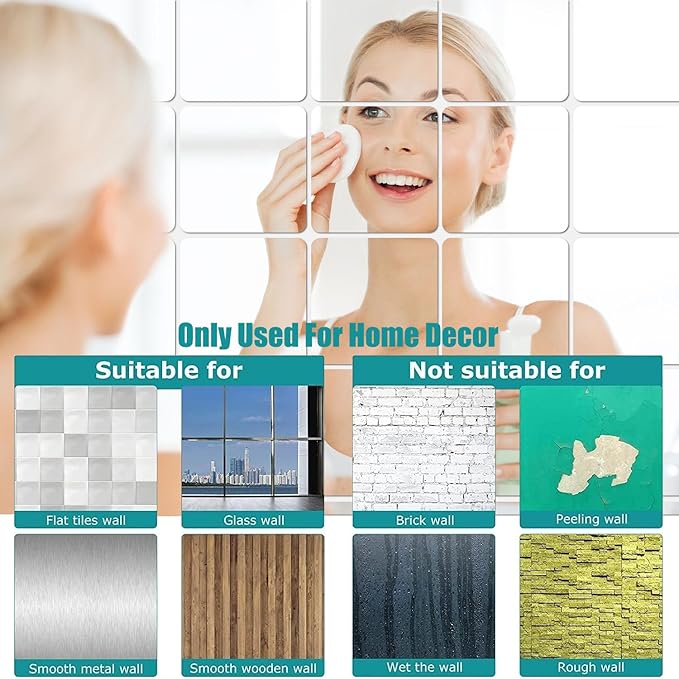 8'' x 8'' x 0.07'' x 6Pcs Acrylic Mirror Tiles for Walls Decor - Image 4