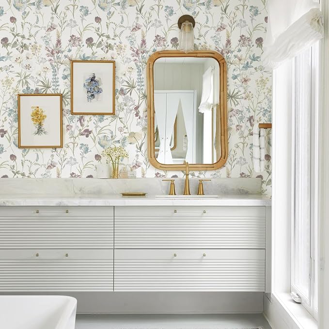 Blue Floral Peel and Stick Wallpaper Boho Leaf Self Adhesive Wallpaper | 16.9" x197" DIY Removable Contact Paper Botanical Flower Leaf Wall Paper Decoration for Bedroom Wall Cabinets Waterproof - Image 6