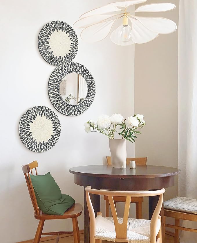 Mother of Pearl Wall Mirror Decor for Hallway Gallery,Black White - Image 7