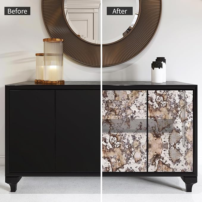 LiveInUrban Vintage Foxed Silver Rusts Antique Chrome Reflective Style Wallpaper, Grunge Peel and Stick Contact Paper for Wall Furniture Vanity Dresser Home Decor, 15.35"x39.37" - Image 3