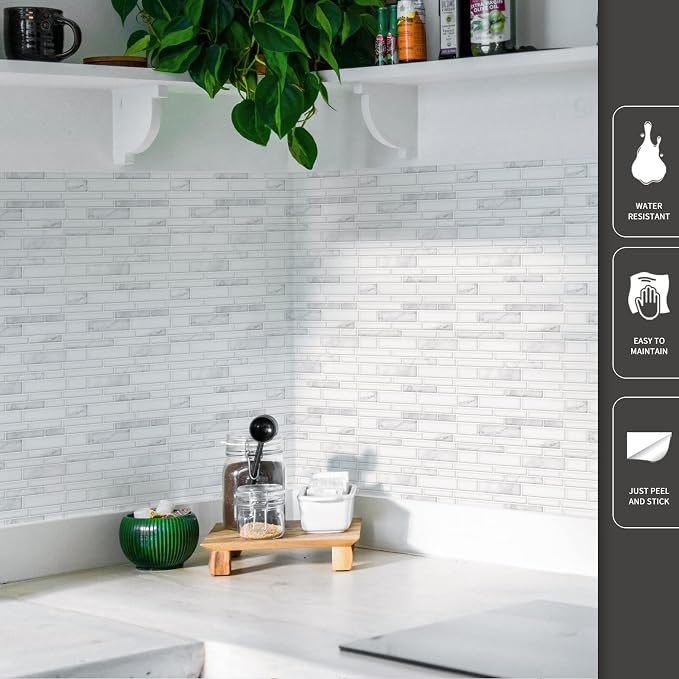 Art3d Stone Peel and Stick Backsplash, 10-Sheet, 12" x 12", White Marble | Lightweight, Self Adhesive, Moisture Resistant, Easy to DIY, Modern Style, for Kitchen, Bedroom, Ideal for New Home Buyers - Image 5
