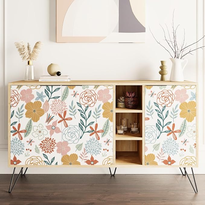 WENMER Floral Peel and Stick Wallpaper 17.71”×394”Boho Floral Wallpaper Pink Floral Contact Paper Self Adhesive Removable Wallpaper for Bathroom Cabinet Decorative - Image 4