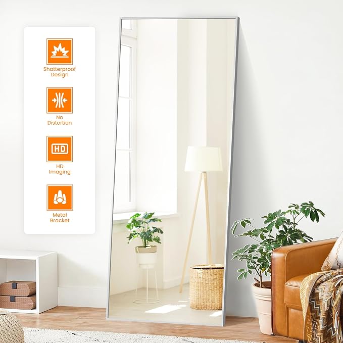 Full Length Floor Mirror 70"x24", Large Standing Body Mirror, Silver - Image 8