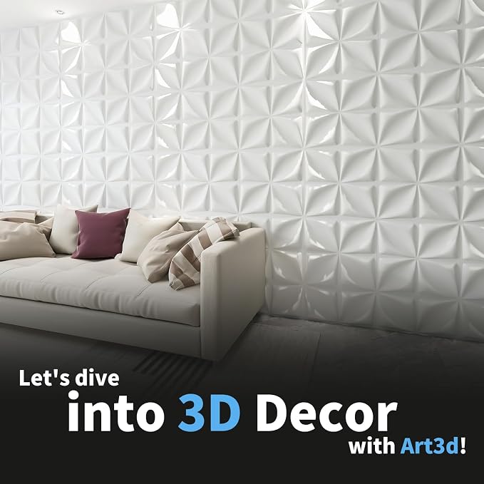 Art3d 19.7" x 19.7" (Pack of 12) 3D Wall Panels Lucky Leaves PVC Wall Panel for Inter Decoration, Living Room, TV Background, Office, White - Image 7