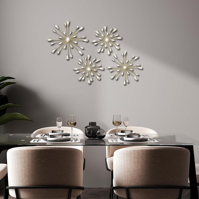 Hicarer 4 Pcs Starburst Wall Decor, Metal Wall Art, Gold - Image 3