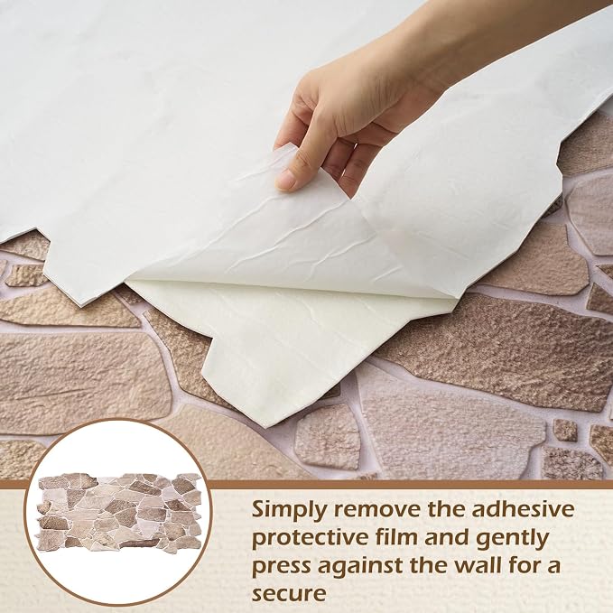 3D Faux Stone Wall Panels 12 Pack Covers 55.6 Sq ft, 38.6" x 18.9" | Peel and Stick, Lightweight PVC Wall Tiles for Interior Accent Walls Living Room TV Background Fireplace Surround(5.16m2) - Image 3