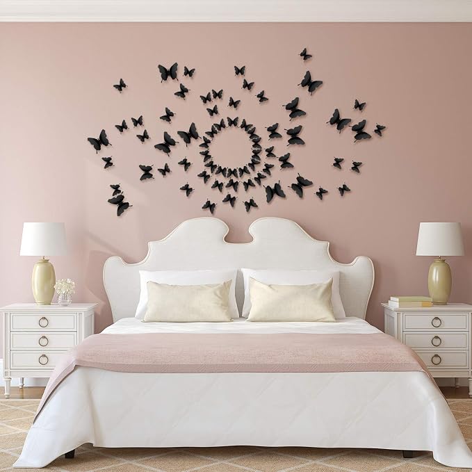 BBTO 48 Pcs 3D Butterfly Mirror Wall Decor,Black | Butterfly Stickers,3 Sizes,for Birthday Party Cake,Room Nursery Bathroom Wall Decor,Removable Peel Stick,Reflective - Image 5